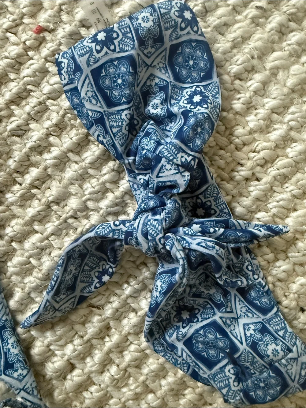Blue Tile-Print Tie-Side Bikini Set